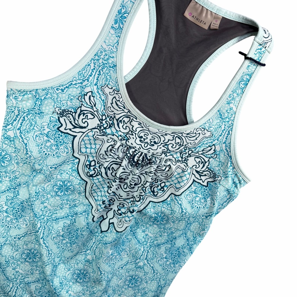 Athleta Womens Aqua Blue Paisley Print Racerback Tank Top 226124 M Running Gym